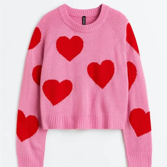 H&M Pink Sweater with Red Hearts - Picture 2 of 3
